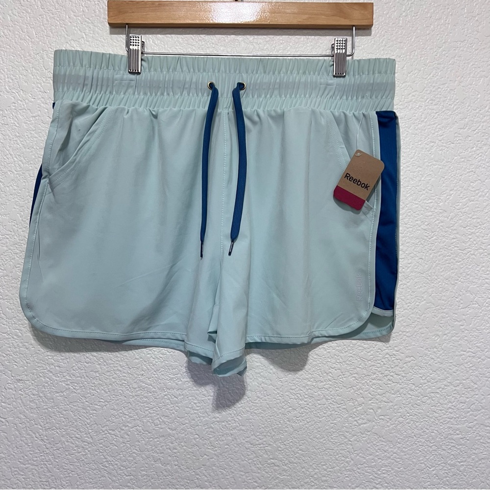 Shorts Reebok Women XXL Aqua Blue High-Rise Running Gym Split Hem Drawstring NWT